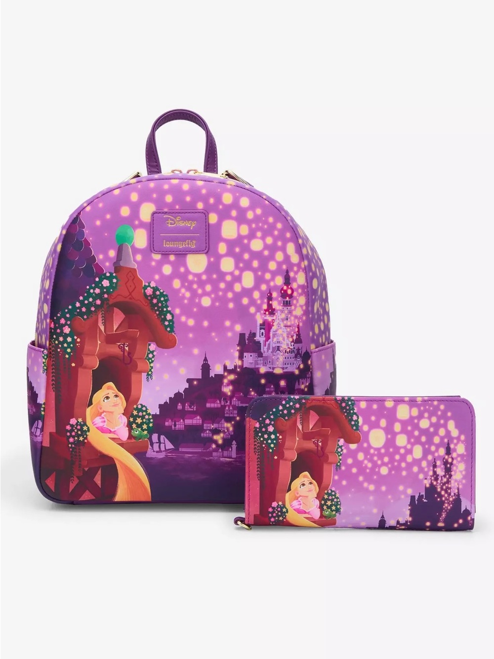 Loungefly Purple & Gold Rapunzel Backpack and Wallet Set